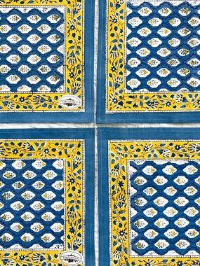 x4 NWT Pomegranate Provence Placemats Blue Yellow Block Print Cotton India 13x19